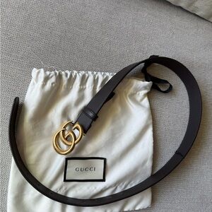 Gucci Dark Brown Leather Belt with Gold Double G Buckle